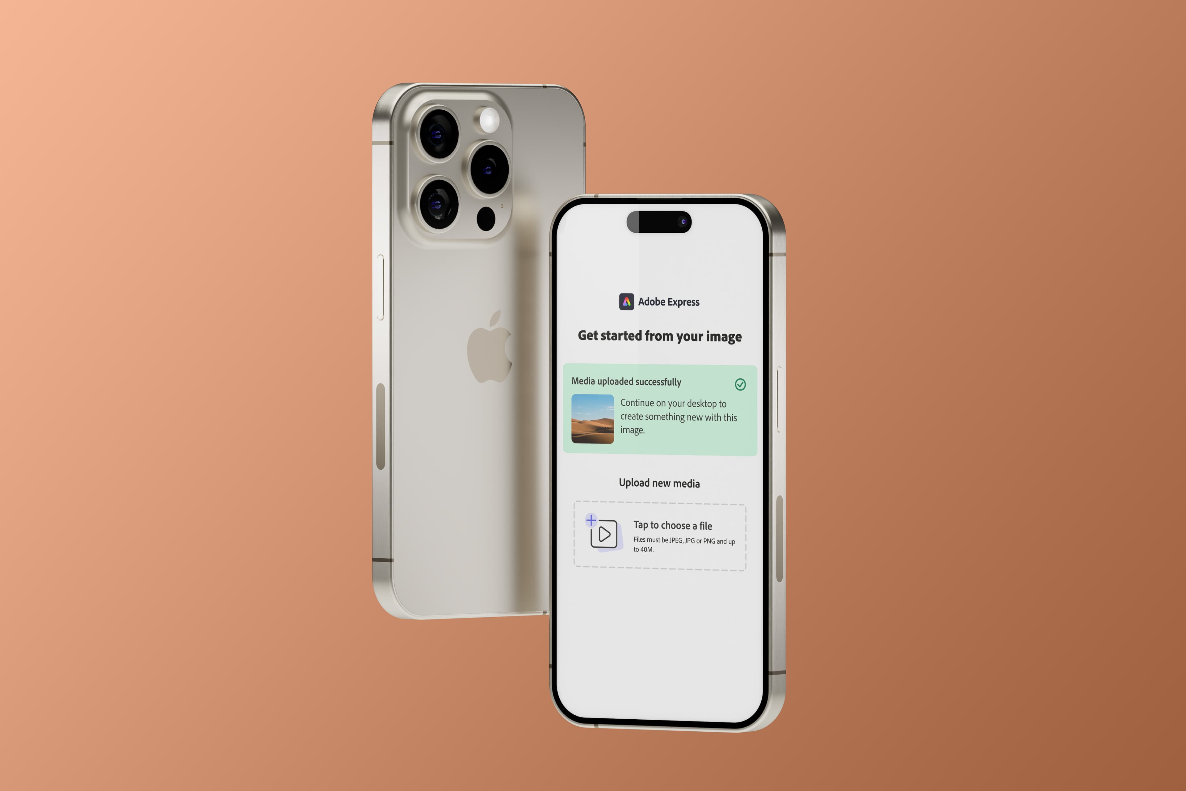 Adobe Express Easy Upload mobile success state on iPhone
