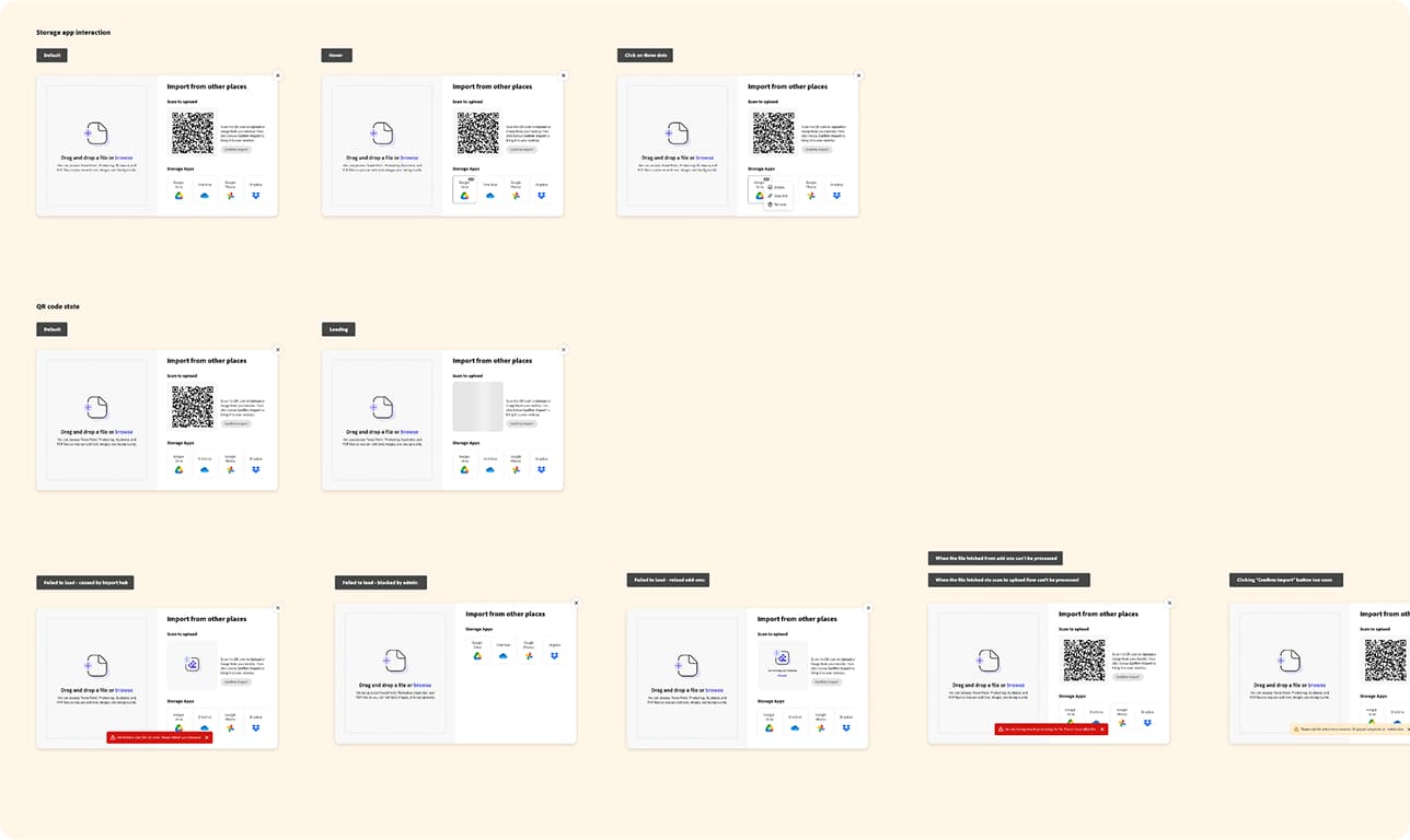 Interaction pattern of the upload modal