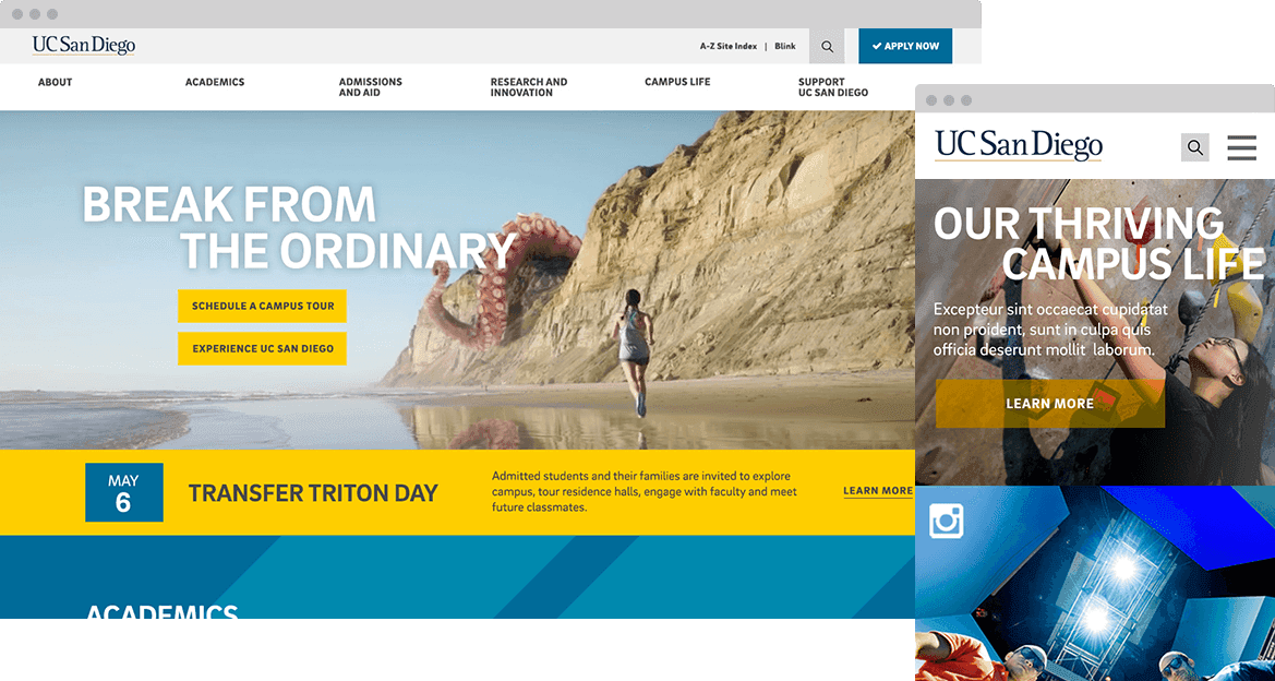 UC San Diego website across responsive breakpoints