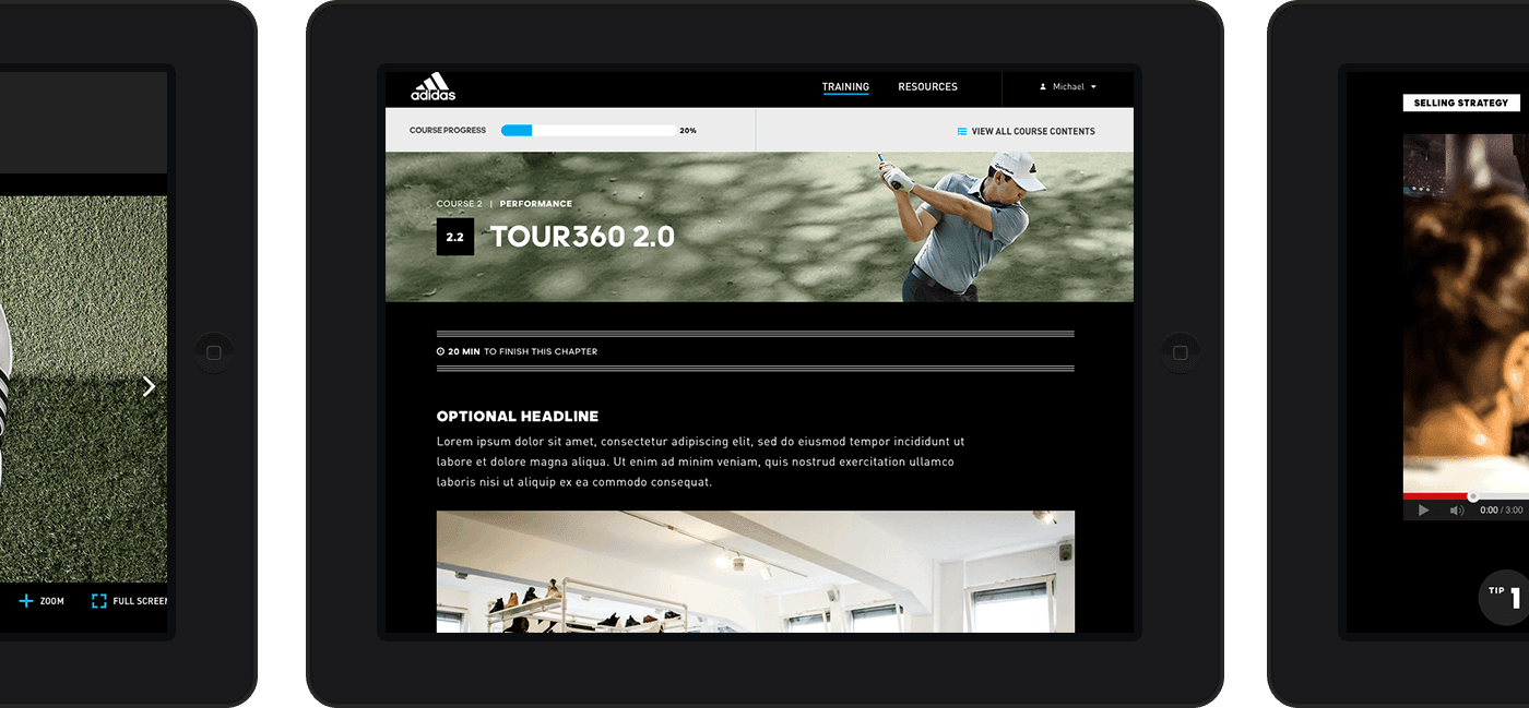 Training portal overview screens