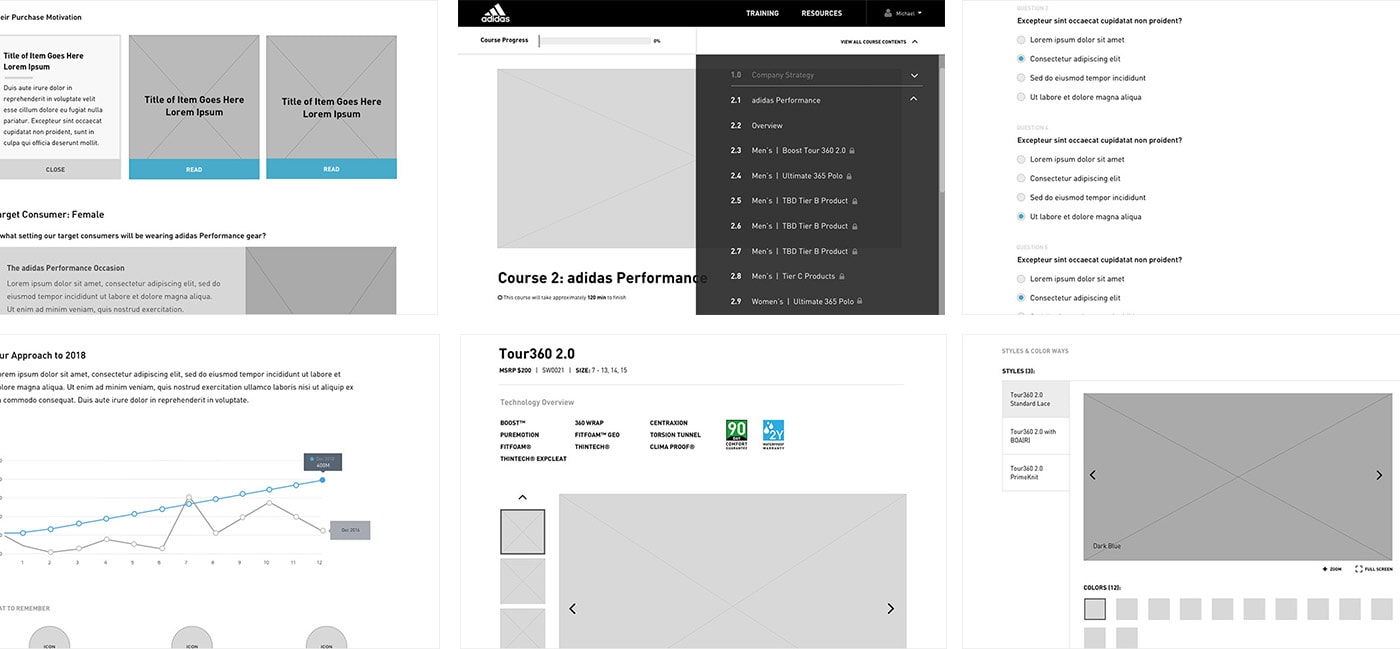 Training portal wireframes