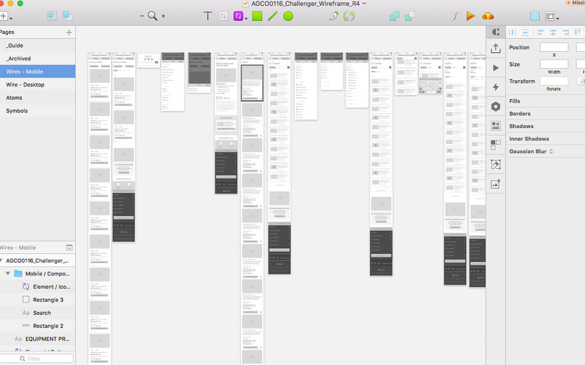 Full set of mobile wireframes