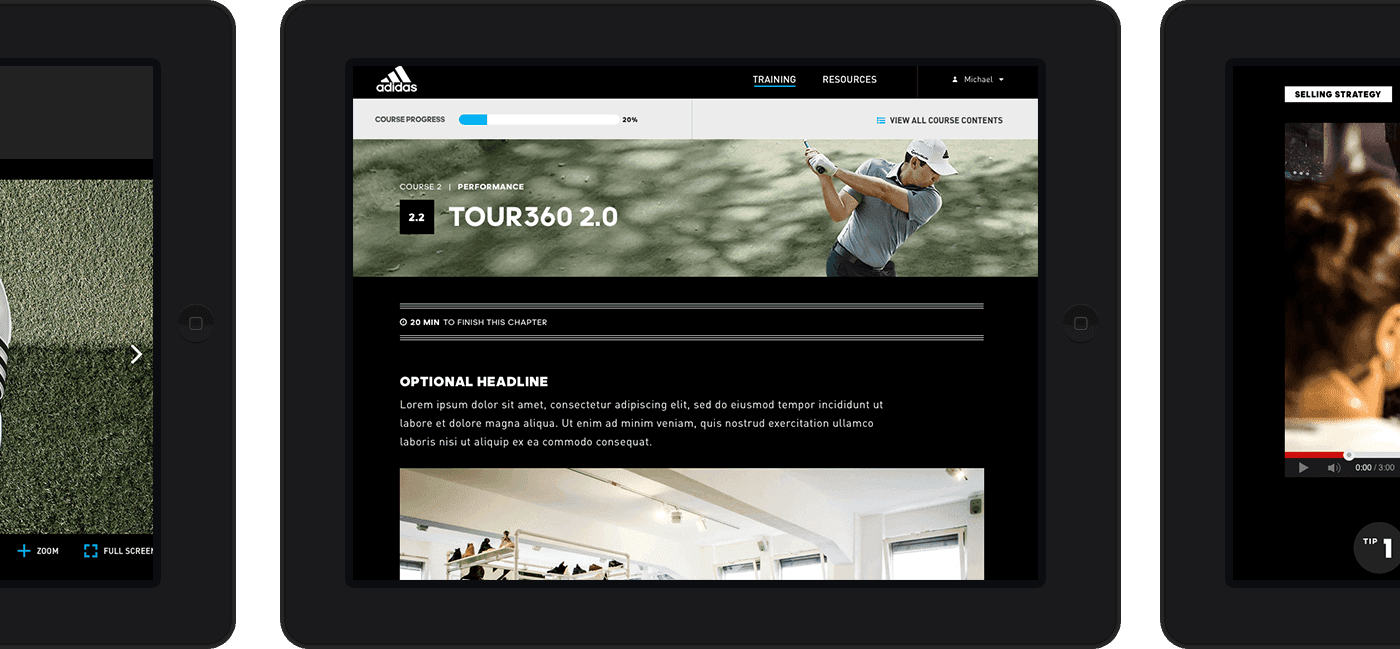 Training portal overview screens