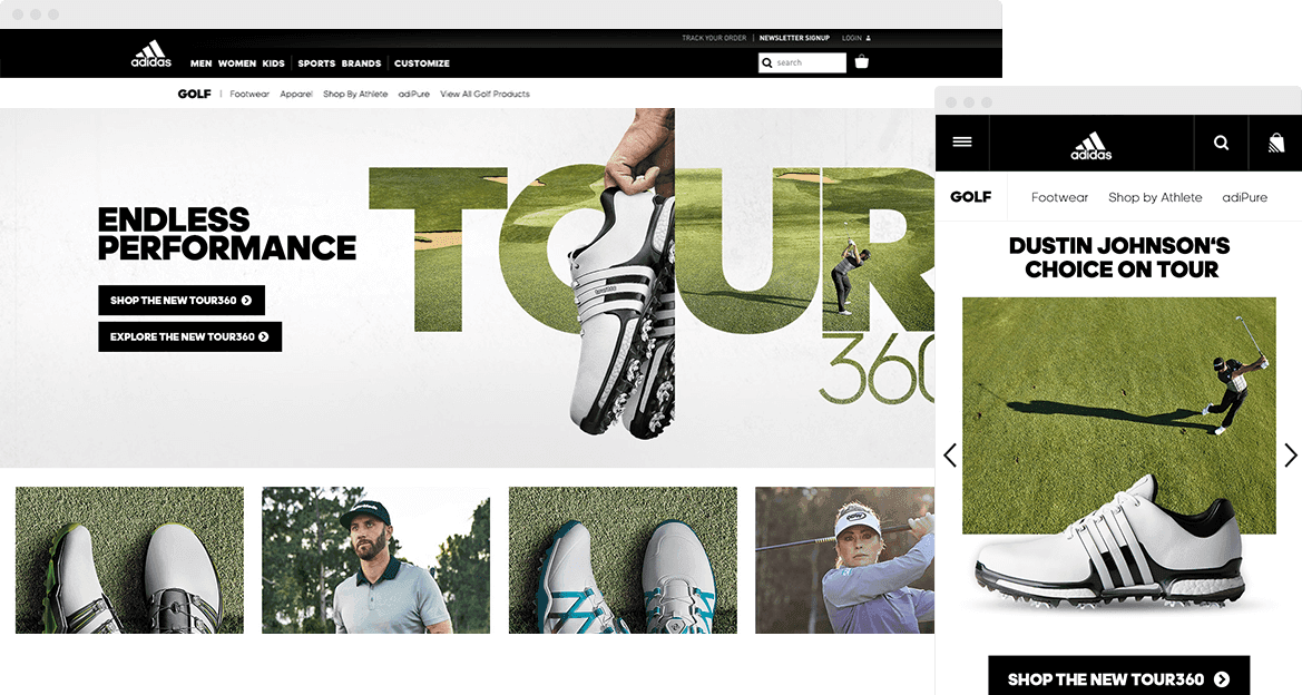 Responsive adidas Golf pages across devices