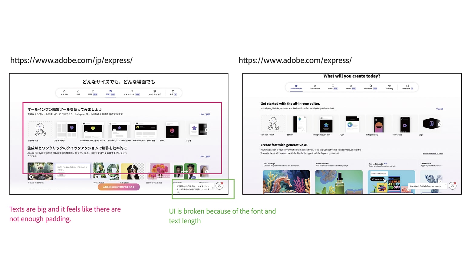 Japan marketing landing page showing oversized type and padding gaps