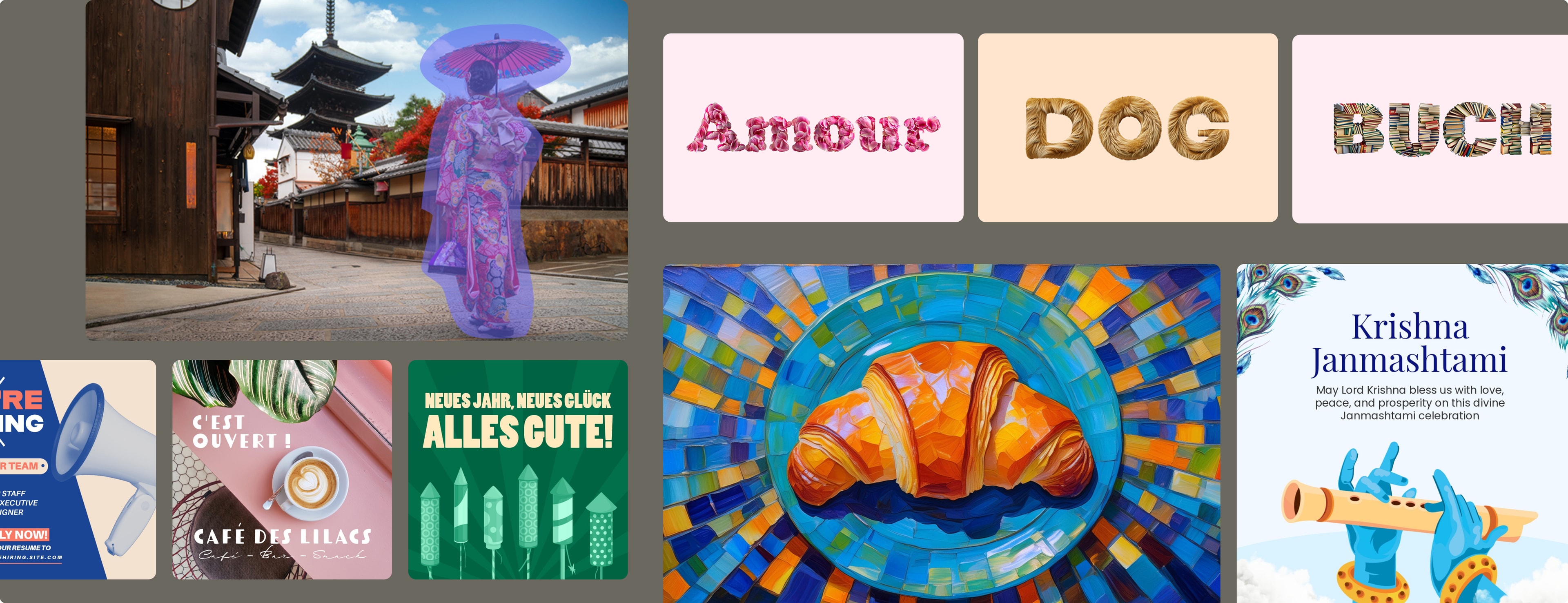 Adobe Express culturalization work spanning Japan homepage, text lock-ups, Gen AI cards, and LINE