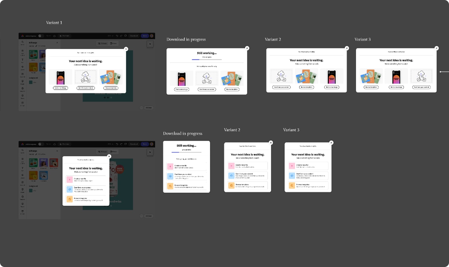 Card layout exploration, 3 up, colored button version