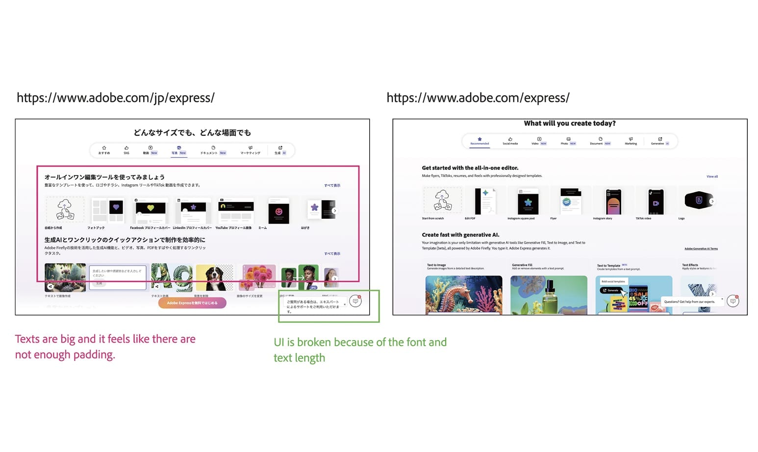 Japan marketing landing page showing oversized type and padding gaps