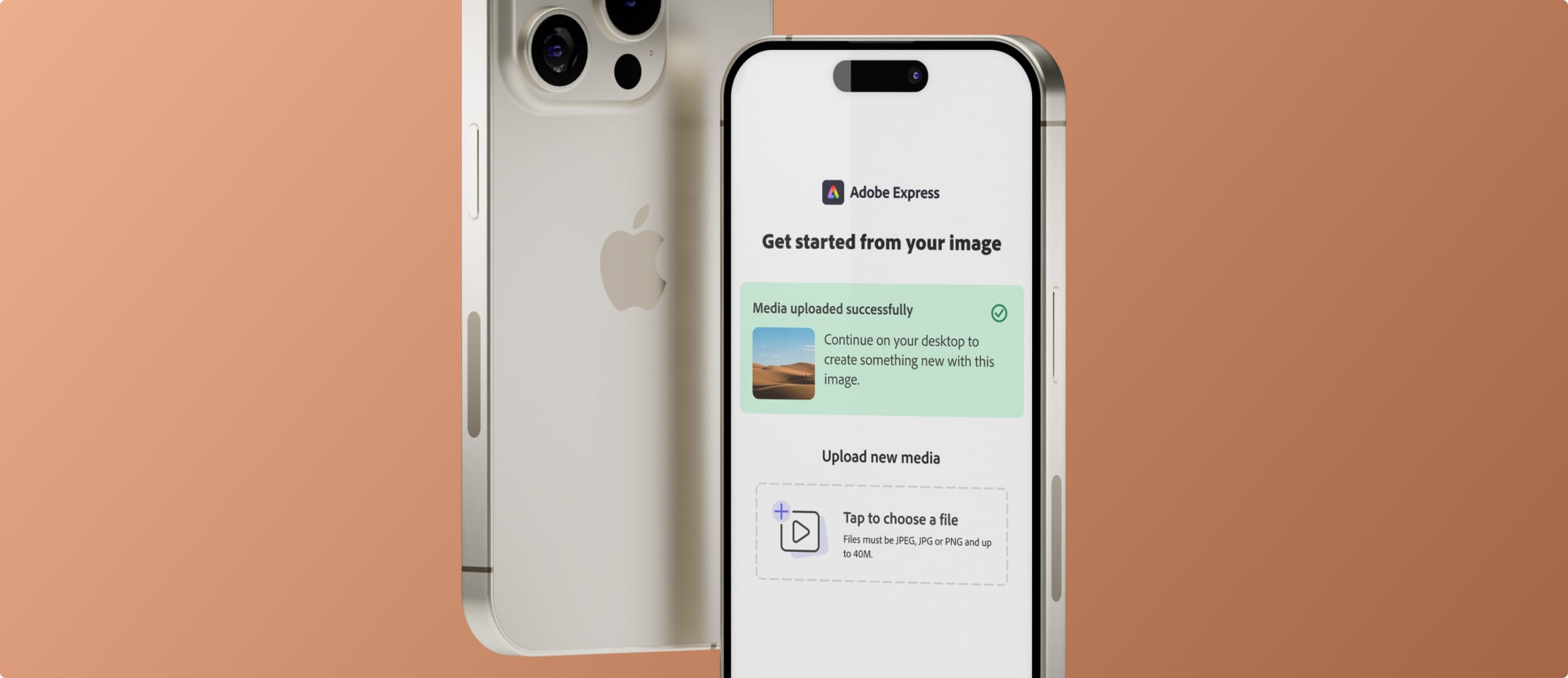 Adobe Express Easy Upload mobile success state on iPhone