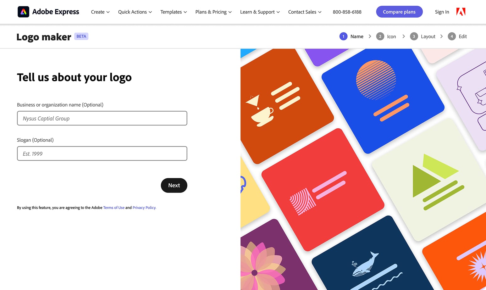 Logo Maker in-product experience with fallback business information