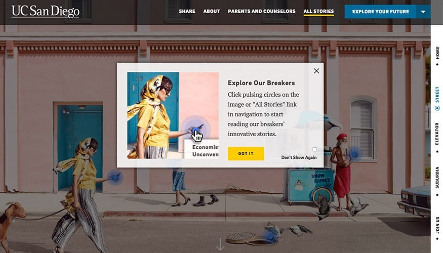 Instructional modal on first visit