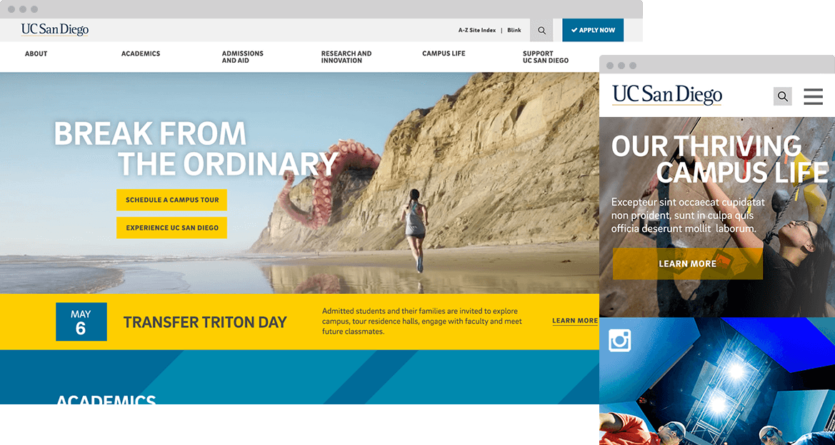 UC San Diego website across responsive breakpoints